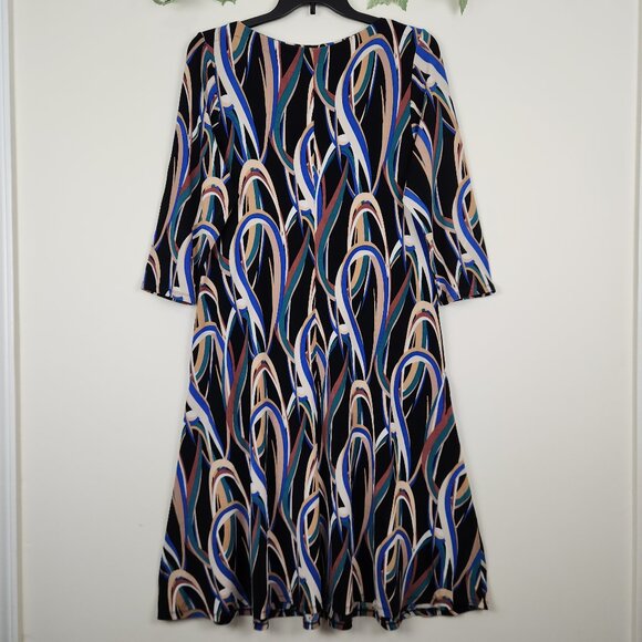 Chico's Size 3 (XL) Abstract Swirl Print Black Multi Stretch Dress with Pockets - Picture 1 of 6